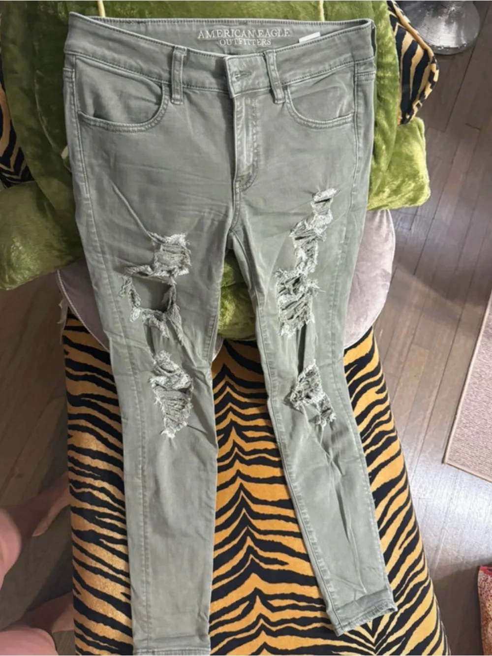 J. Crew Olive Green Distressed Skinny Jeans for Women